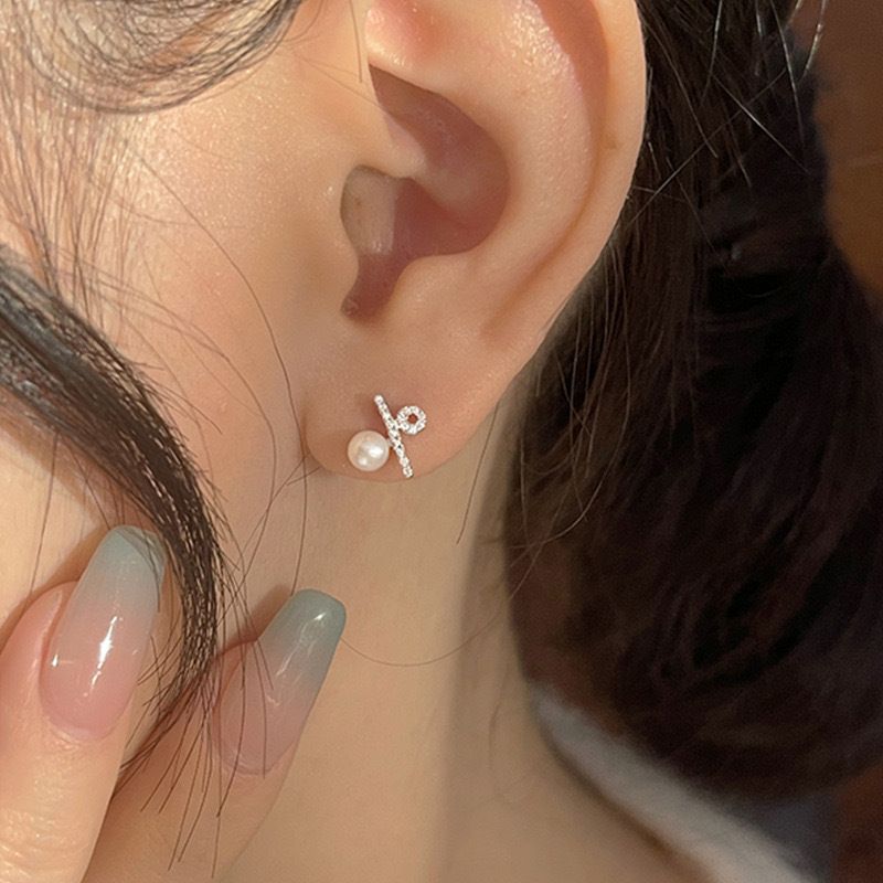 Squisiti orecchini di perle con simbolo percentuale per donna, design di nicchia con ago in argento, orecchini di personalità leggeri, di lusso ed eleganti_voghion.com