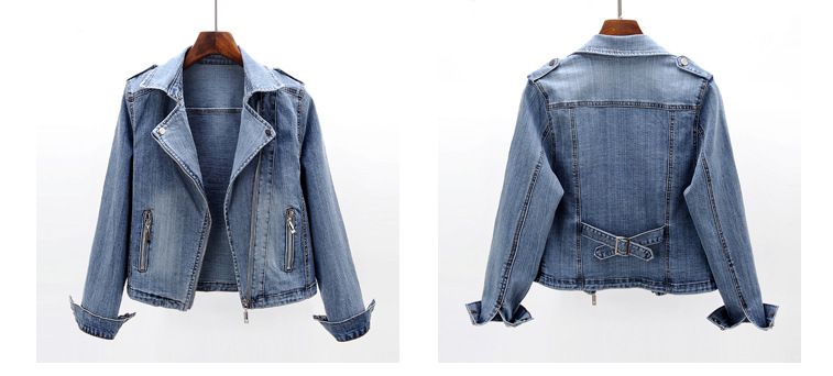 Damenbekleidung Slim Fit Stretch-Jeansjacke Kurzer Blazer im Biker-Stil mit Stehkragen_voghion.com