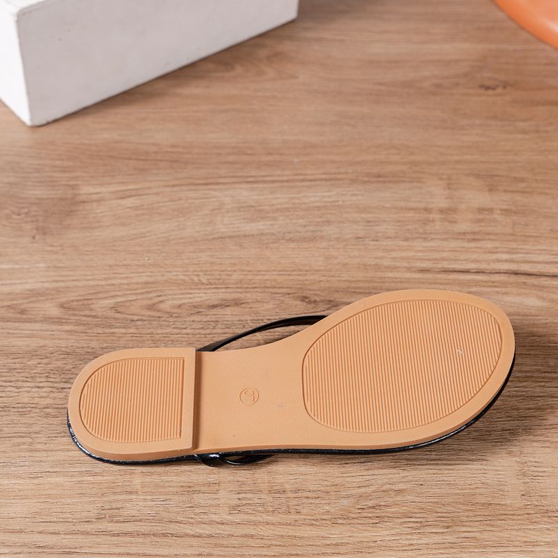 Große Größe Flache Damen Sandalen TEMU Einfarbig Mode Strand Flip Flops_voghion.com