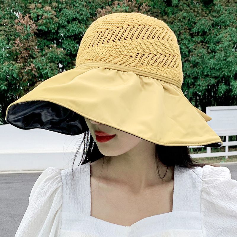 Spleißen Hohl Top Sonnenschirm Strand Urlaub Fischer Sonne Frauen Neue Faltbare Schwarz Gummi Unten Hut_voghion.com