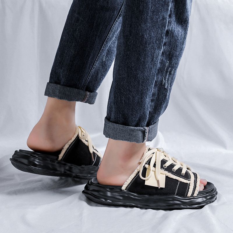 Kvast-hjemmesko til mænd, sommer- og udendørstøj, trendy mærke-klipklappere, alsidige højdeforøgende sandaler i skridsikre designs_voghion.com