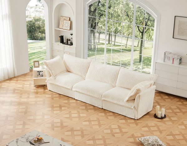 Slipcovered Sofa Couch, Modern 3 Seater Sofa With Suppleness Armrests,Deep Seat Sofa With Soft Multiple Big Pillows, Comfy Couch For Living Room, Ap_voghion.com