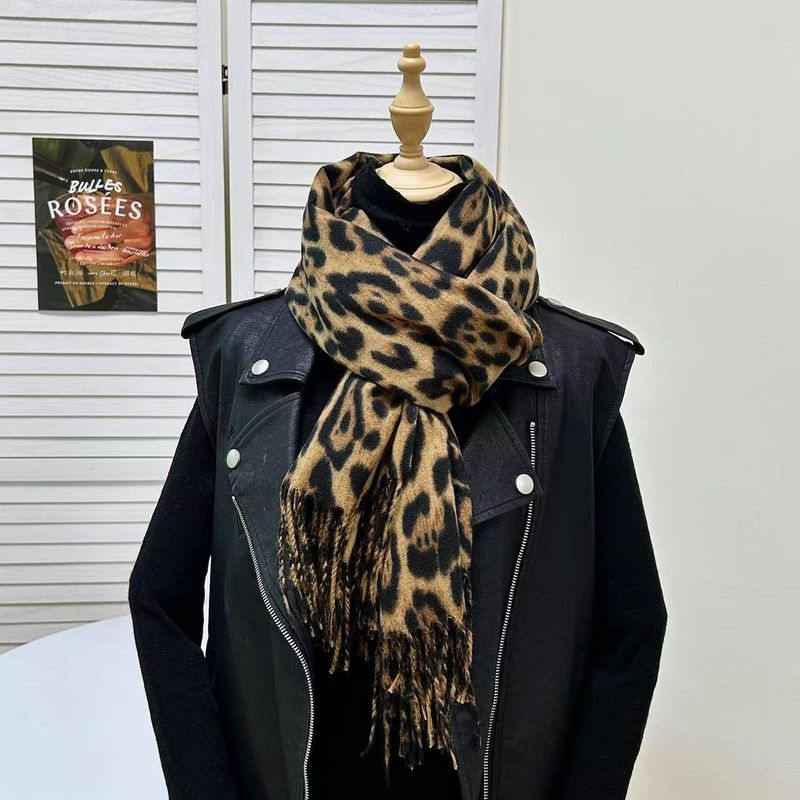 Nouveau châle à pompon en cachemire classique imprimé léopard pour femme, écharpe polyvalente et chaude_voghion.com
