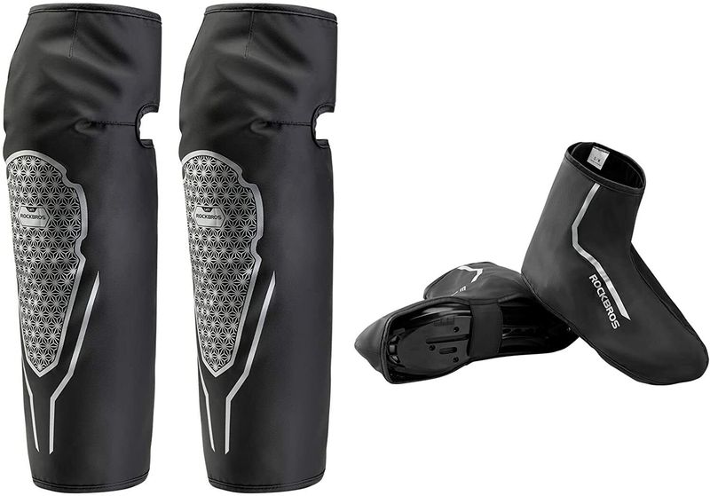 ROCKBROS 1 paire de guêtres thermiques pour les jambes + 1 paire de couvre-chaussures de vélo coupe-vent pour une utilisation en extérieur_voghion.com