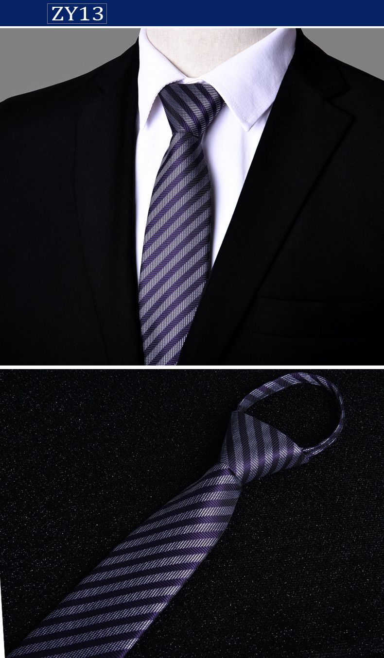 Unisex kaklasaite vīriešiem Profesionāls bizness Executive rāvējslēdzējs 7cm melnas svītras slinkiem cilvēkiem viegli vilkt bez spēlēšanās_voghion.com