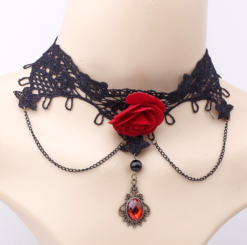 Vintage simple lace necklace safflower clavicle jewel pendant short choker collar collar with accessories for women_voghion.com
