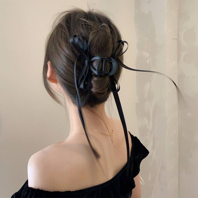 Agrafe mari cu fundă de catifea pentru femei și fete, panglică lungă, gheare coreene, accesorii de păr_voghion.com