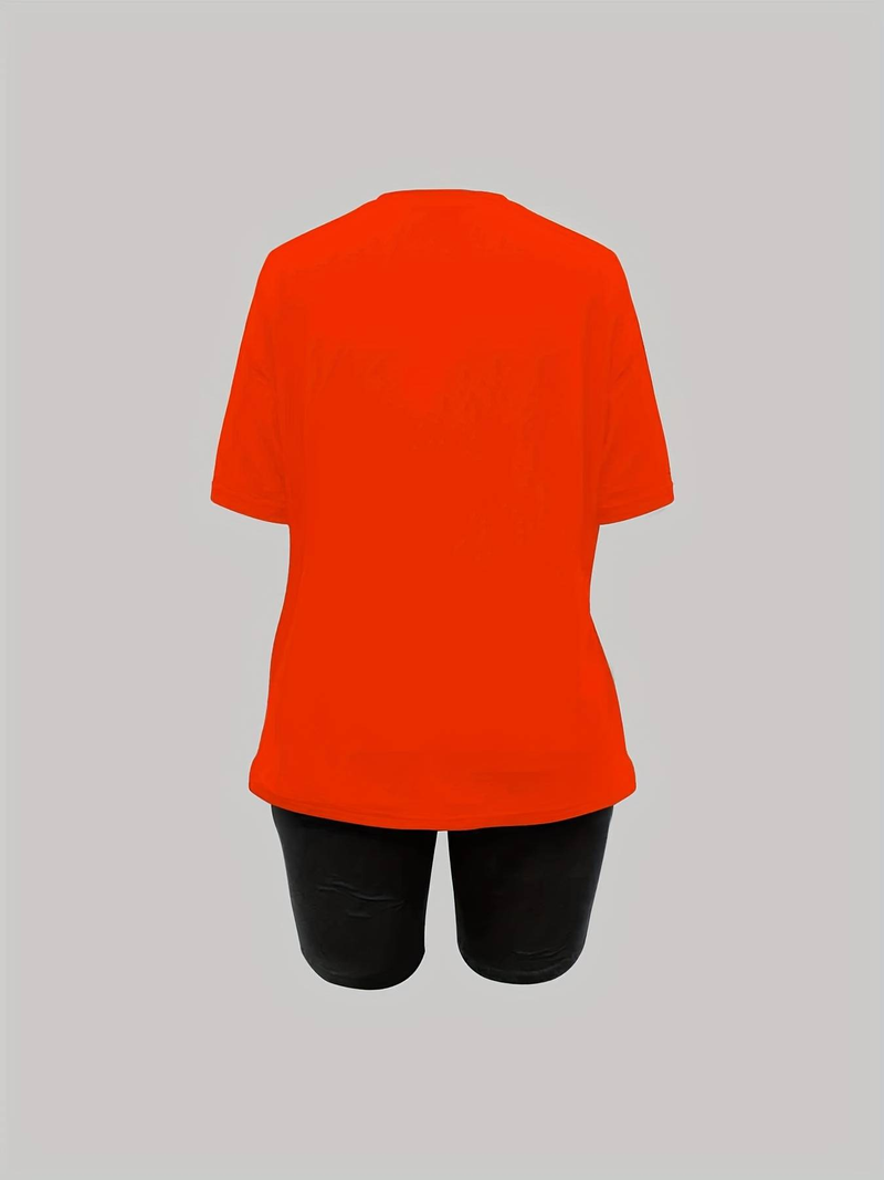 Women’s 2 Piece Outfit Set – Oversized Graphic T-Shirt And Biker Shorts Matching Set, Casual Summer Lounge Tracksuit For Daily Wear_voghion.com
