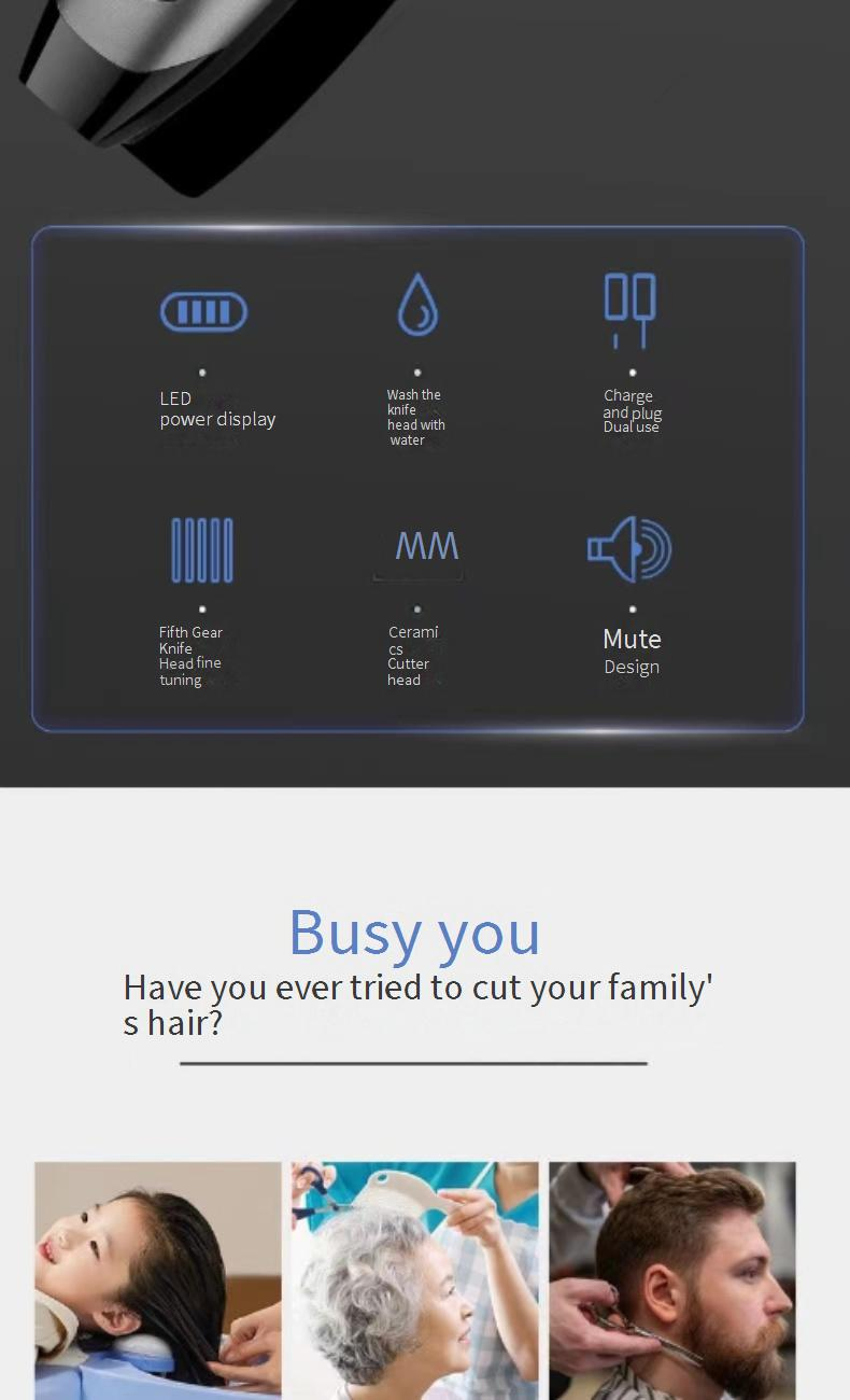 Cortapelos eléctrico, cortadora de pelo eléctrica, cortadora de pelo eléctrica recargable, afeitadora eléctrica autoafeitadora, uso doméstico_voghion.com