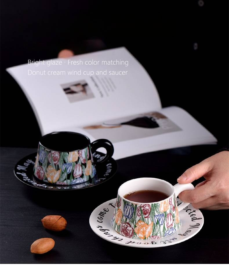 Vintage French Garden Ceramic Coffee Cup & Saucer Set – Elegant Floral Design, Perfect For Café, Home & Gifting (260ml, Gift Box Included)_voghion.com