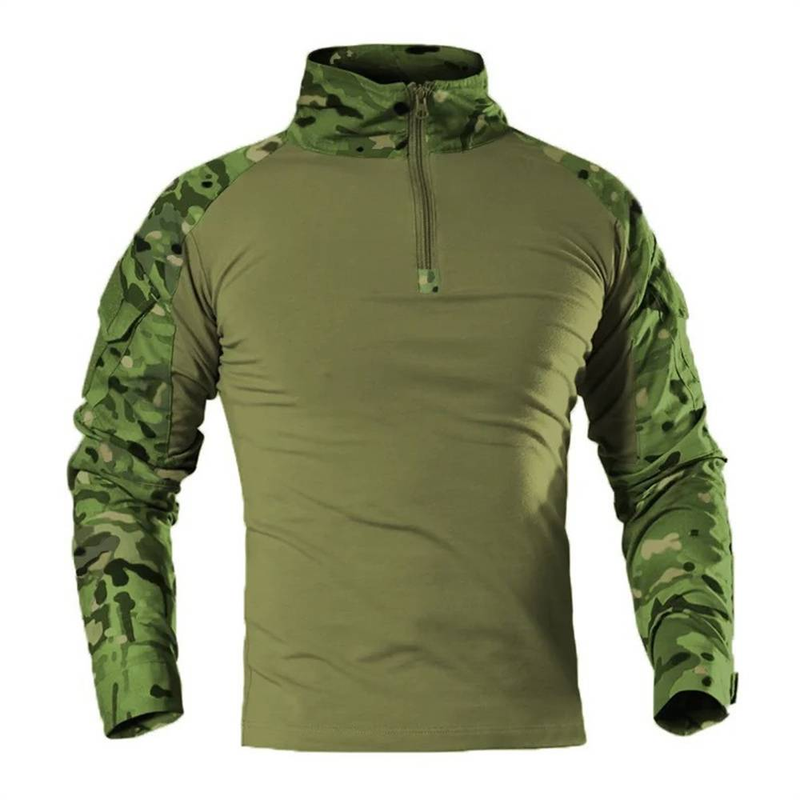 2025 Fashion Long Sleeve 1/4 Zipper Tactical T-Shirts Pockets Men's Summer Combat T-Shirt Cotton Polyester Training Clothing_voghion.com