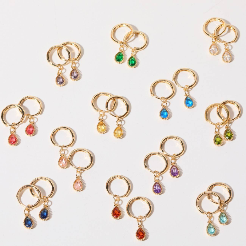 Damenschmuck Elegante Tropfenohrringe mit Geburtssteinen und Diamantakzenten – Minimalistisches Modestatement für den Alltag_voghion.com