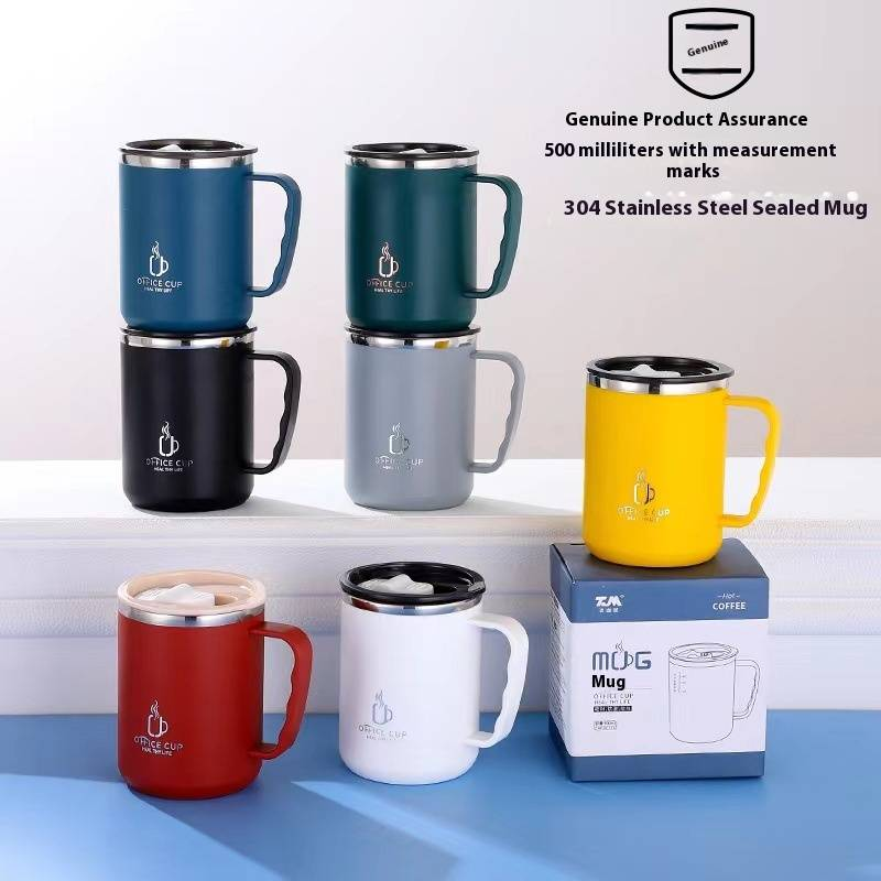 Geïsoleerde koffiemok van roestvrij staal 304 met maatstreepjes - dubbelwandige vacuüm reisbeker, lekvrij deksel, warmte- en koudebehoud_voghion.com