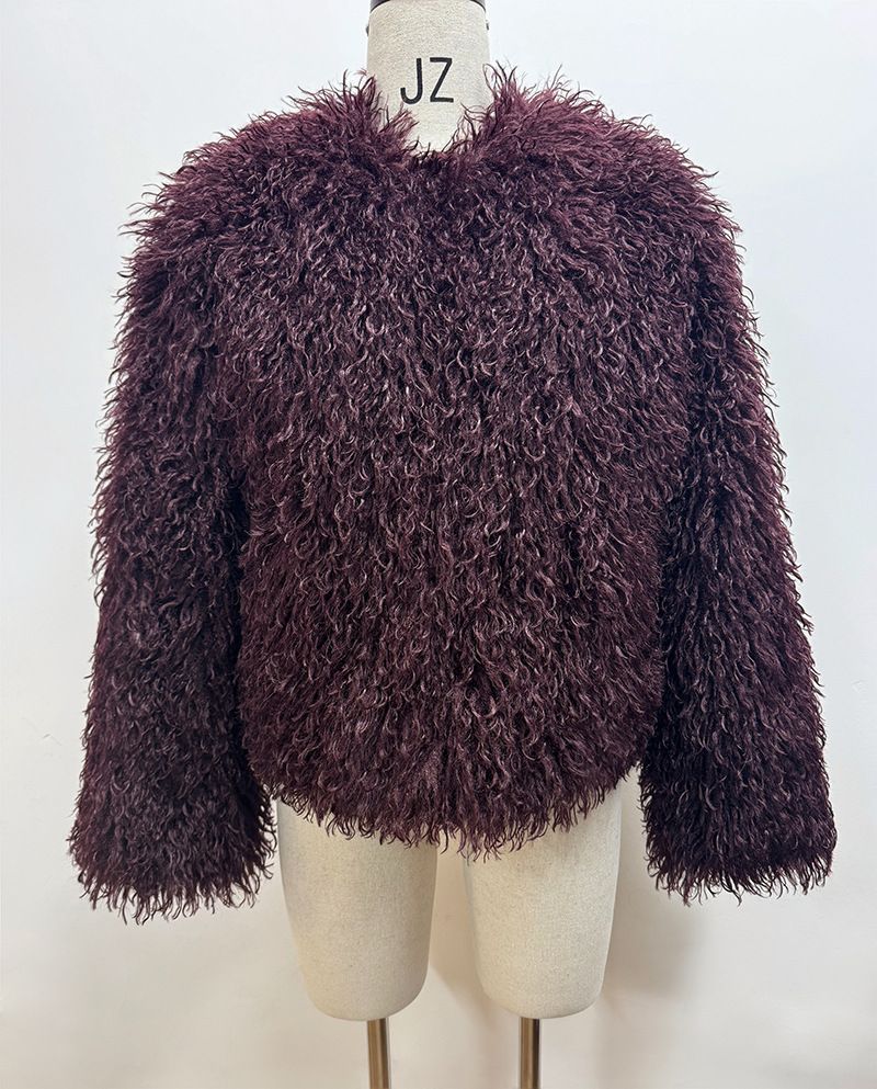 Chic Short-Length Faux Fur Jacket – Vegan Teddy Coat (S-XL, Chocolate/Burgundy/Cream/Black, Boho Elegance)_voghion.com