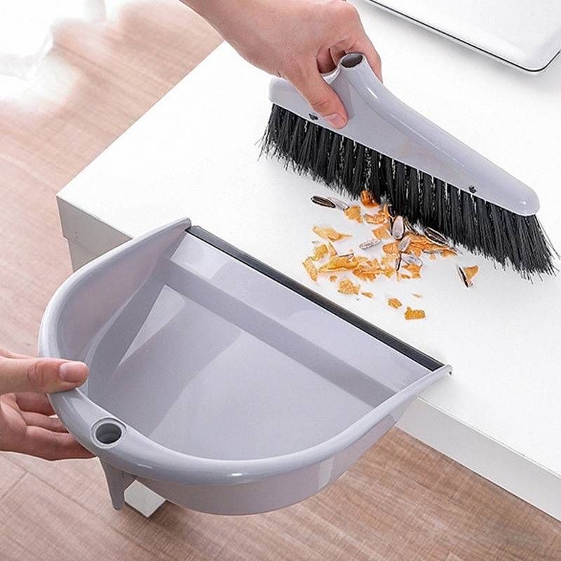 Broom And Dustpan Set – Soft-Bristle Sweeper With Lightweight Plastic Dustpan For Home, Office & Pet Hair Cleaning (Blue/Gray, 2-Piece)_voghion.com