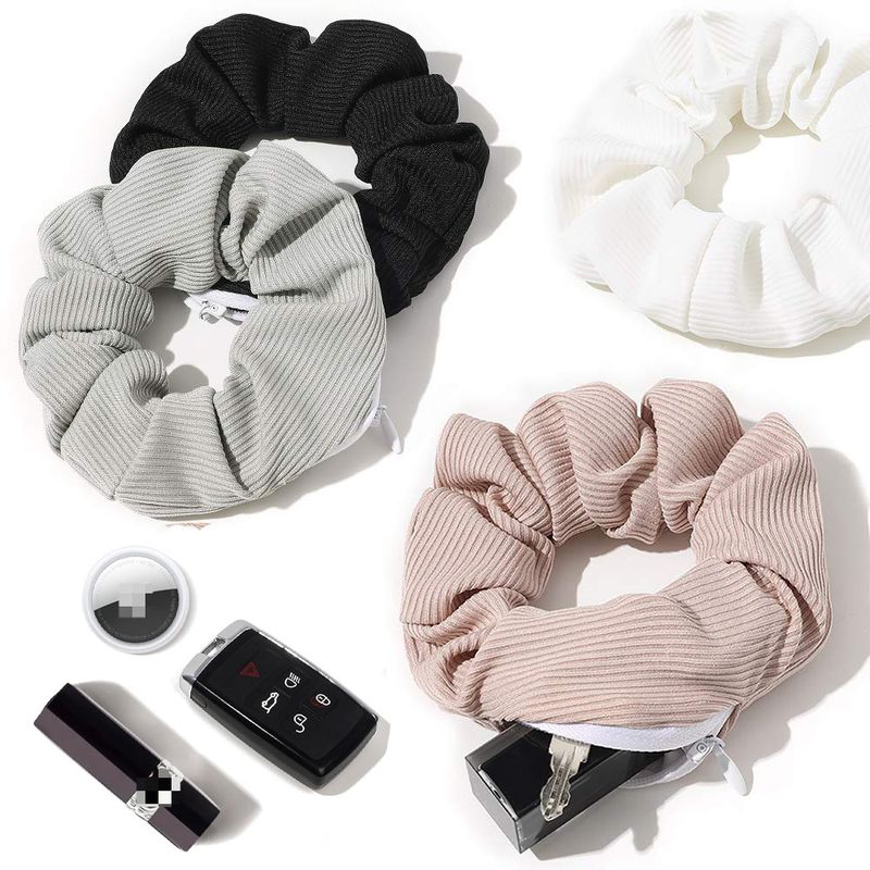 Confezione da 3 elastici per capelli con cerniera nascosta, fermacoda, scomparto segreto per riporre gli oggetti_voghion.com