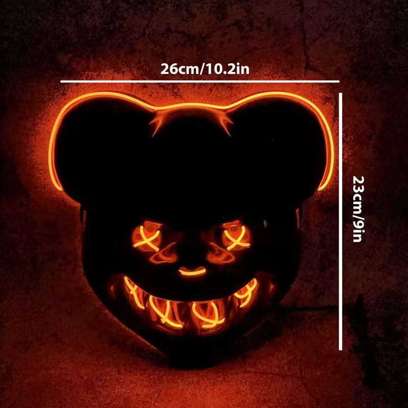 Glowing Rabbit & Bear Black Mask - Spooky Halloween & Easter Carnival Costume Accessory, Battery-Operated (AA) PP Material, Ideal For Scary Dress-Up_voghion.com