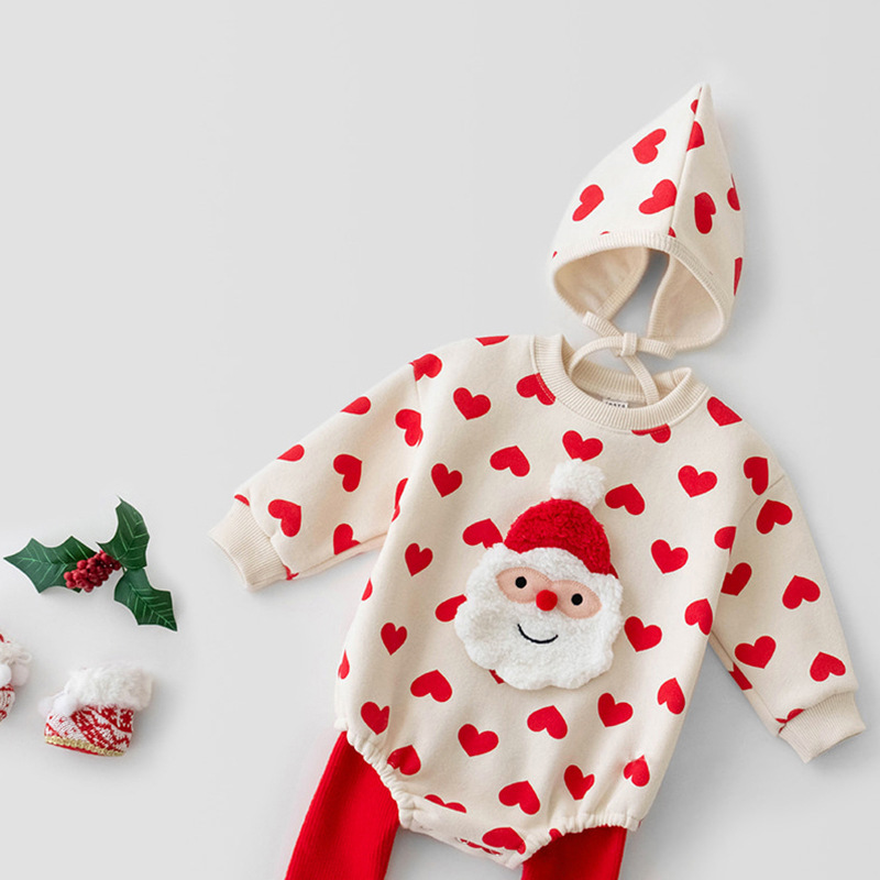 Julbarn söta vårfest Jul plus sammet onesie baby nyår snögubbe älskar att klättra_voghion.com