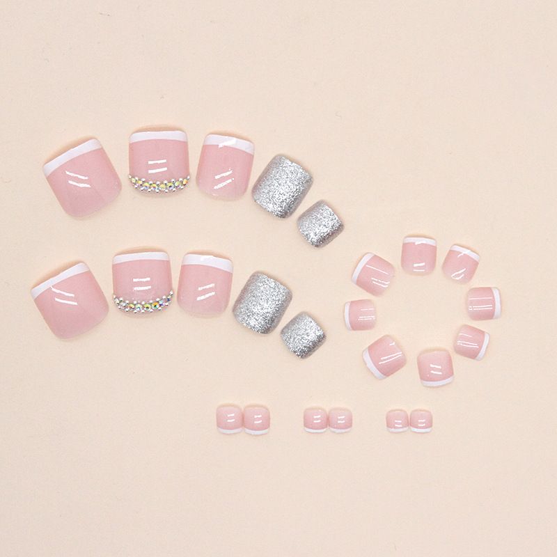 Beauty Health Simple French Style Explosive Flash Full Nail Drill Foot Nail Art Patch Summer New Product Bright Wearable Patch_voghion.com