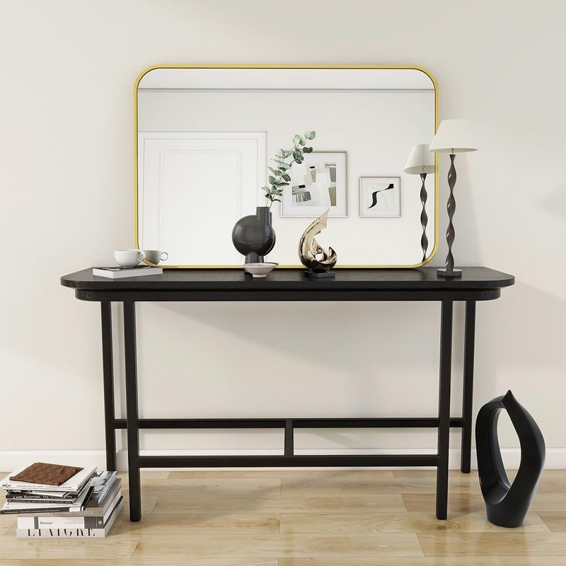 Wall-mounted Makeup Mirror Round Corner Square Wall-mounted Decorative Mirror Aluminum Frame Bedroom Bathroom Creative Dressing Mirror Bath Mirror Gold/black_voghion.com