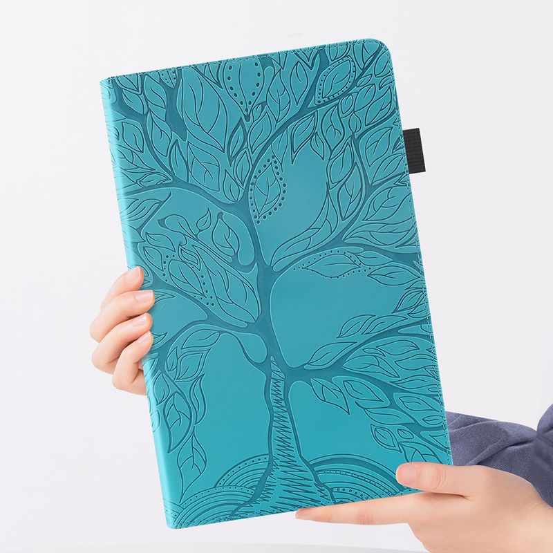 Étui portefeuille en cuir pour tablette Samsung Galaxy Tab S10 FE Plus 13 pouces (2025), motif arbre 3D en relief_voghion.com