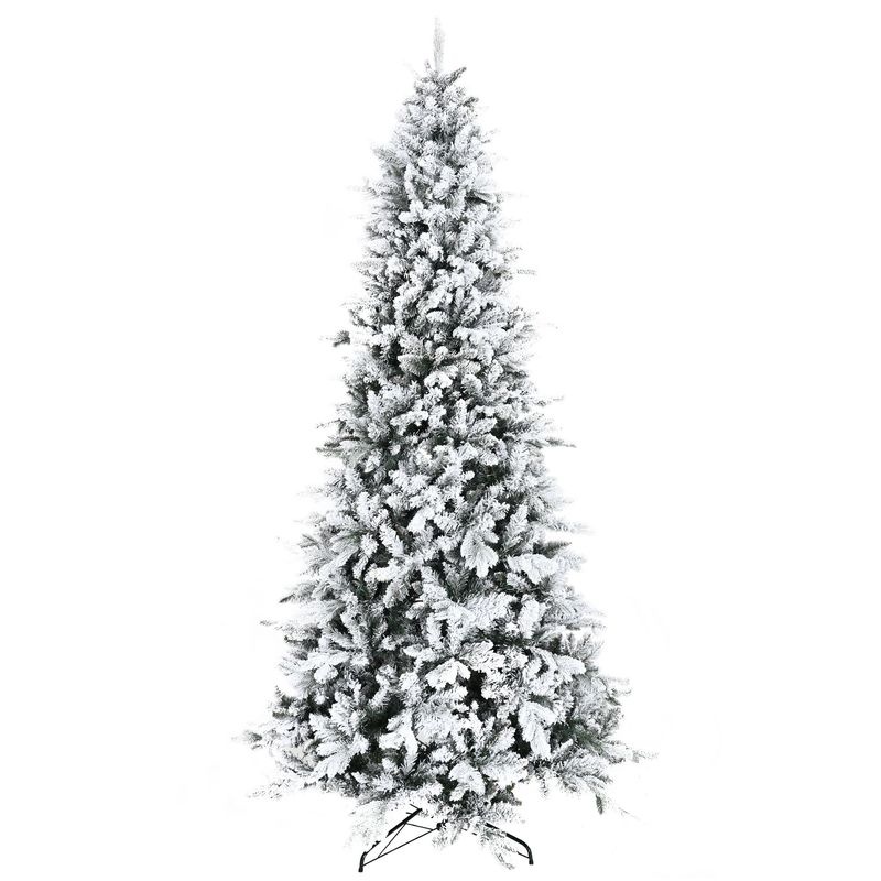 9 Ft Pine Snow Flocked Artificial Christmas Tree With 616 Realistic Cedar Branches, Auto Open, Home Holiday Decoration, Green_voghion.com