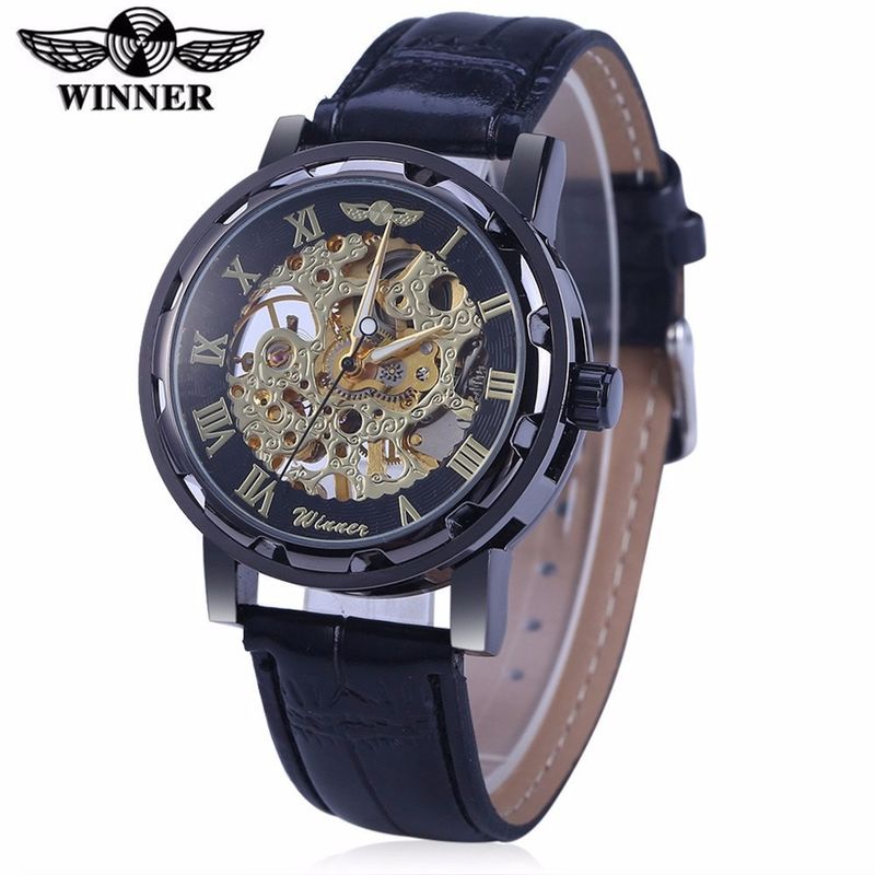 15 Farben Gewinner Römische Ziffern Skelett Gürtel Hand Mechanische Uhr_voghion.com