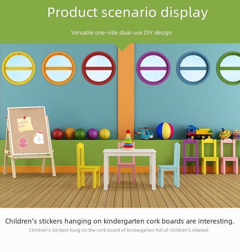 Wooden frame cork board ins pine board bulletin board household note board kindergarten photo wall hanging single and double-sided_voghion.com