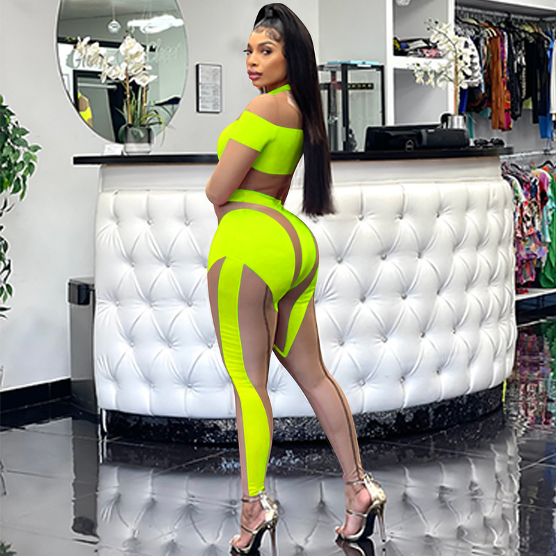 Moda feminina sexy boate malha apertada transparente calças de mangas compridas macacão vestido feminino_voghion.com