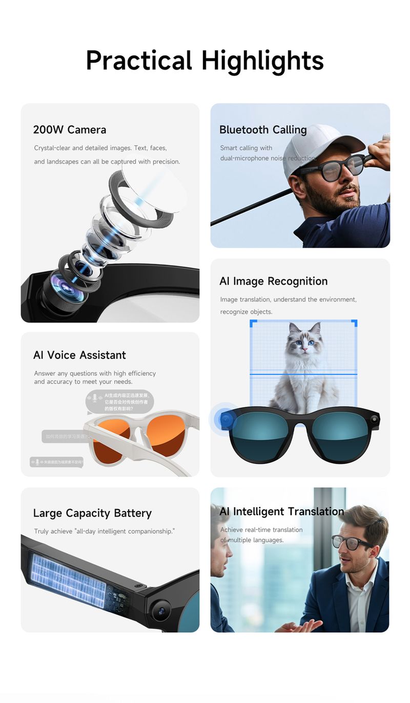M88 GPT 200MP Camera BT Call 6K HD AI Photograph Smart Glasses Chat 290Mah Voice Assistant Control Smart Glasses For Xiaomi 202_voghion.com