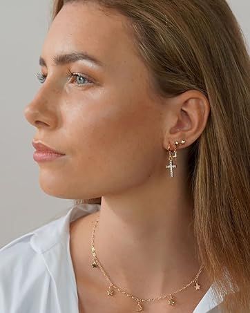 Gold Huggie Small Hoop Earrings With Charm Personalized Snake/Evil Eye/Star/Cross/Lock/Key Plated Crystal Drop Dangle Earrings For Women_voghion.com