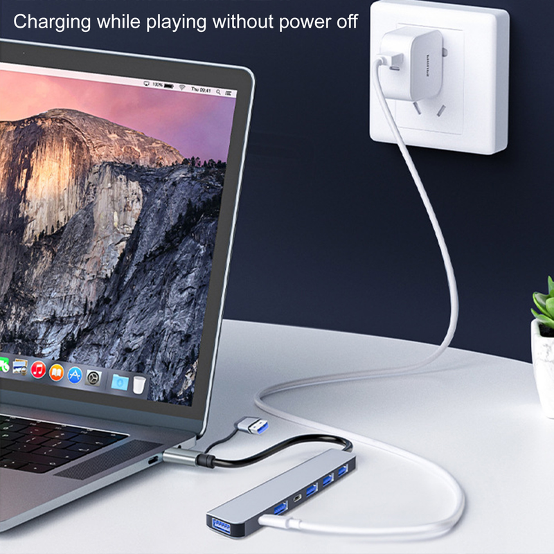 Dongle-Adapter, stabiler Ausgang, kompatibel mit multifunktionaler, treiberfreier Datentransfer, Multiport 7 Ports, Typ C zur USB-Dockingstation, Computerzubehör_voghion.com