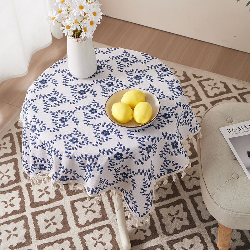 Nappe florale nordique en coton et polyester – Élégante et fonctionnelle pour les tables à manger et les tables basses (résistante à la chaleur, antidérapante, anti-poussière, motif floral beige)_voghion.com