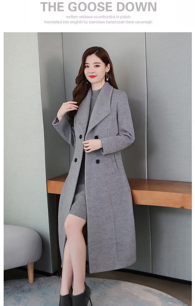 Women's Long Wool Trench Coat With Belted Waist, Double-Breasted Notch Lapel, Plus Size Overcoat For Autumn Winter_voghion.com