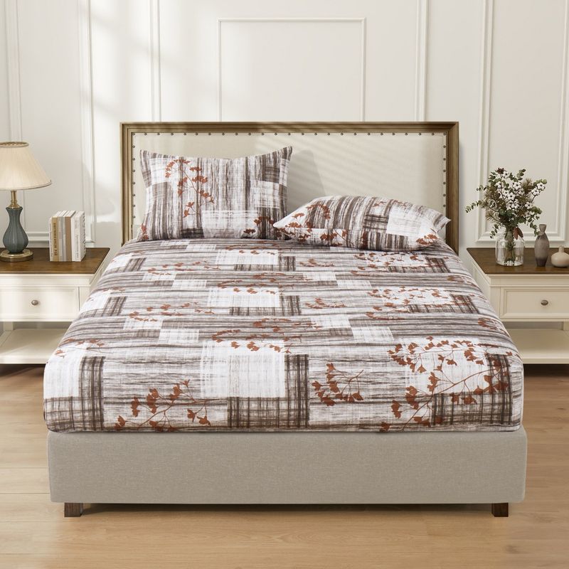 Housse de matelas bohème florale en grain de bois, drap-housse en polyester doux pour la peau, protège-matelas, drap-housse_voghion.com
