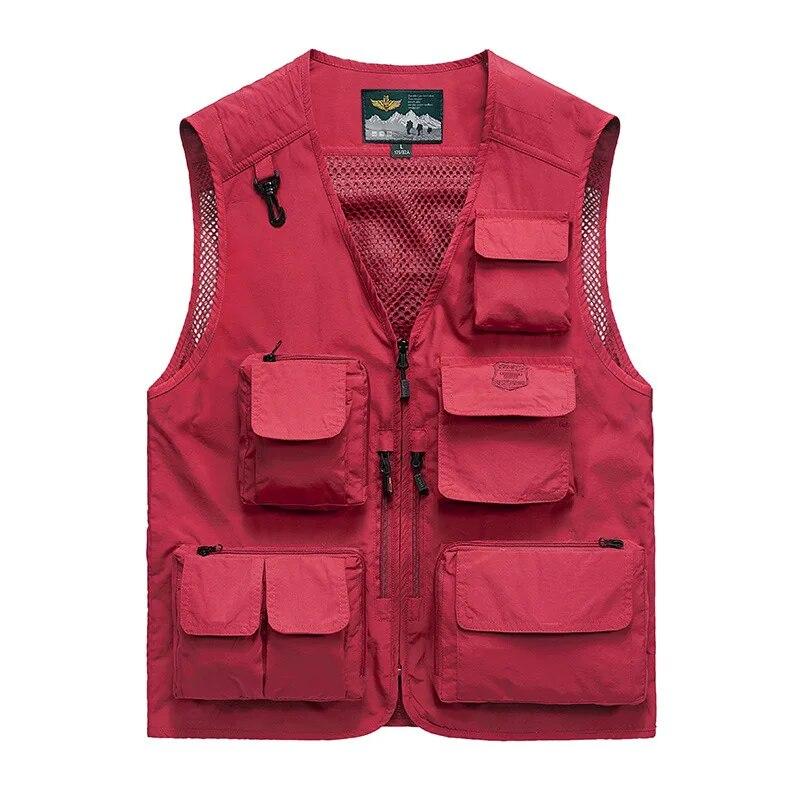 Nuevo chaleco de malla de primavera y verano para hombre, chaleco táctico informal con múltiples bolsillos para exteriores para hombre, chaleco de fotografía para pesca con cuello en V, chaleco para hombre_voghion.com