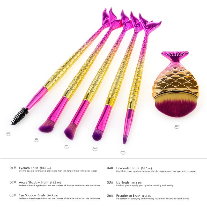 5-teiliges Make-up-Pinselset, Make-up-Tools, Meerjungfrau + kleiner dicker Fisch, Augenset, Lidschattenpinsel, GUJHUI_voghion.com