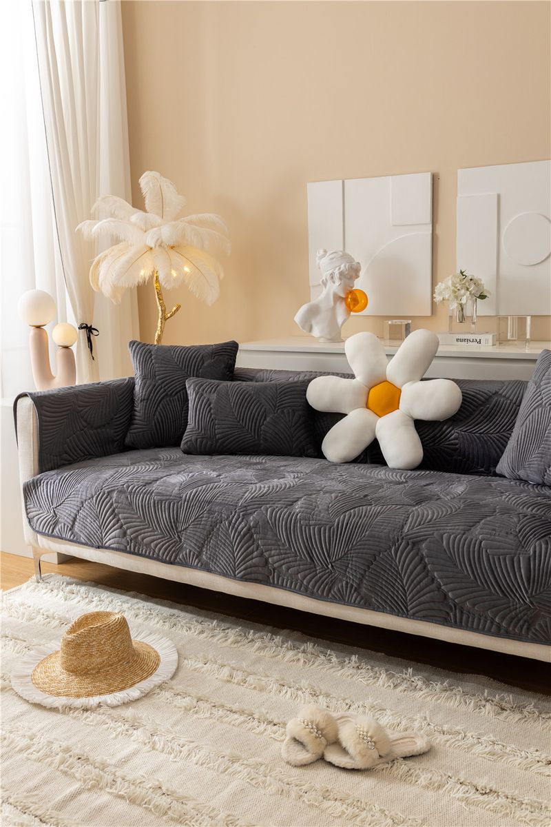 Autumn and winter style ultra soft solid color plush banana leaf sofa cushion modern simple double sofa cushion cloth factory direct sales_voghion.com