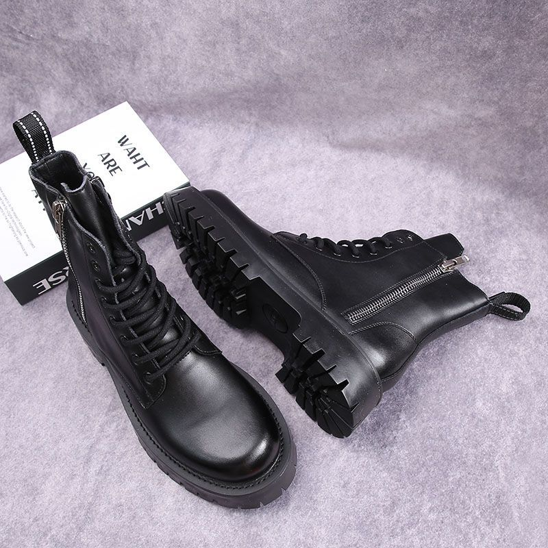 Men's Shoes boots men's Martin boots autumn and winter plus velvet high-top casual leather shoes British versatile thick-soled knight short boots_voghion.com
