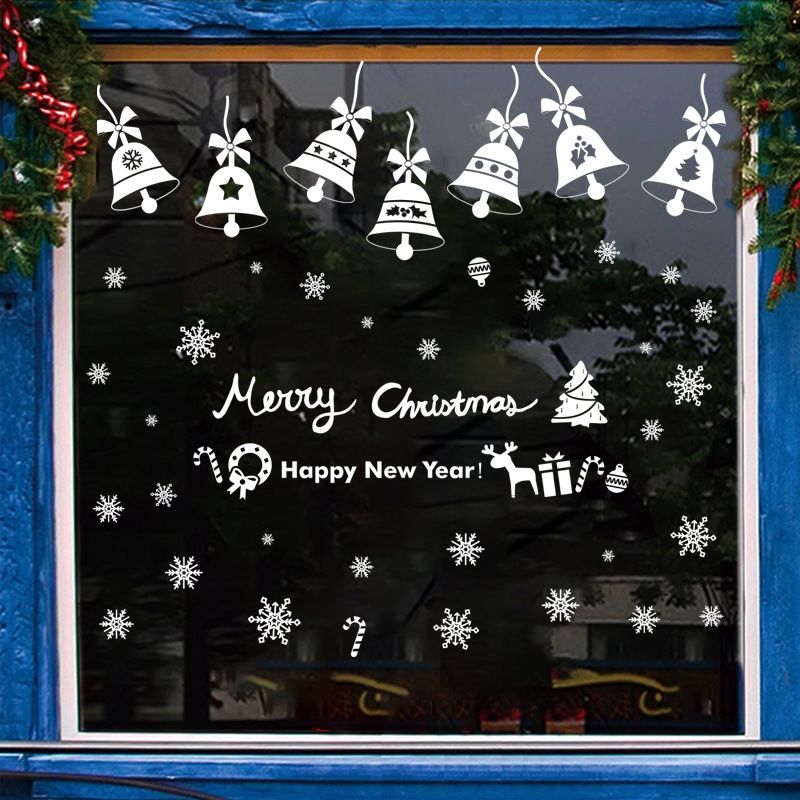 Statisch haftende Weihnachts-Fensteraufkleber – 2er-Set wiederverwendbare Weihnachtsaufkleber (30 x 43 cm) – Schneeflocken, Glocken, Ornamente für Glastüren und Fenster_voghion.com