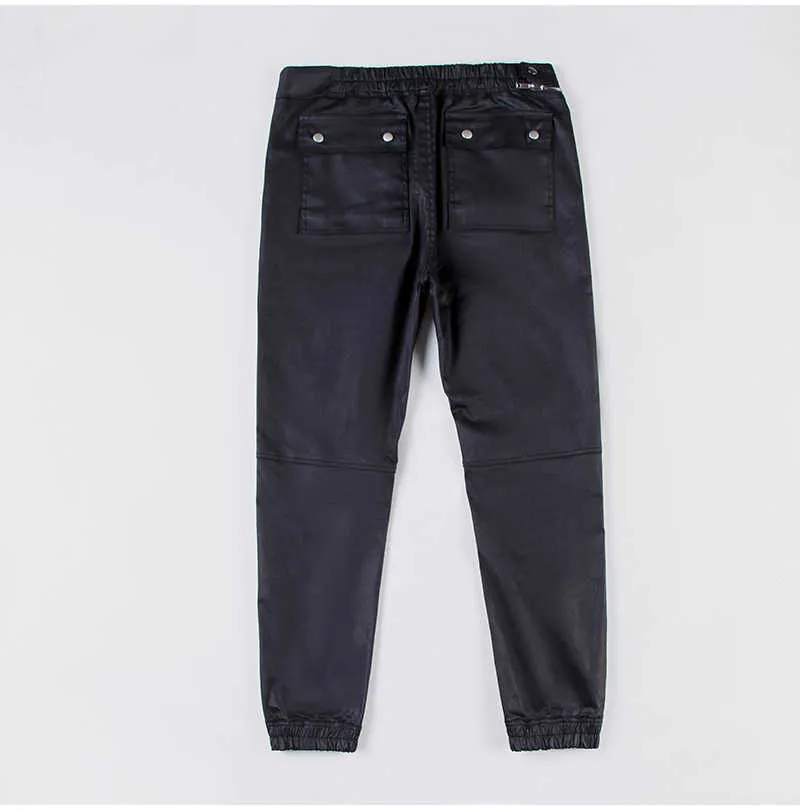 IEFB herren Streetwear Schräger Reißverschluss Einfarbig Beschichtetes Wachstuch Schwarze Jeans Mittlere Taille Schlanke Lokomotive Hose Herbst_voghion.com