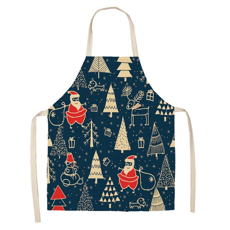 Cross-Border Direct Supply Christmas Series Linen Apron Kitchen Household Sleeveless Hanging Neck Unisex Stain-Resistant_voghion.com
