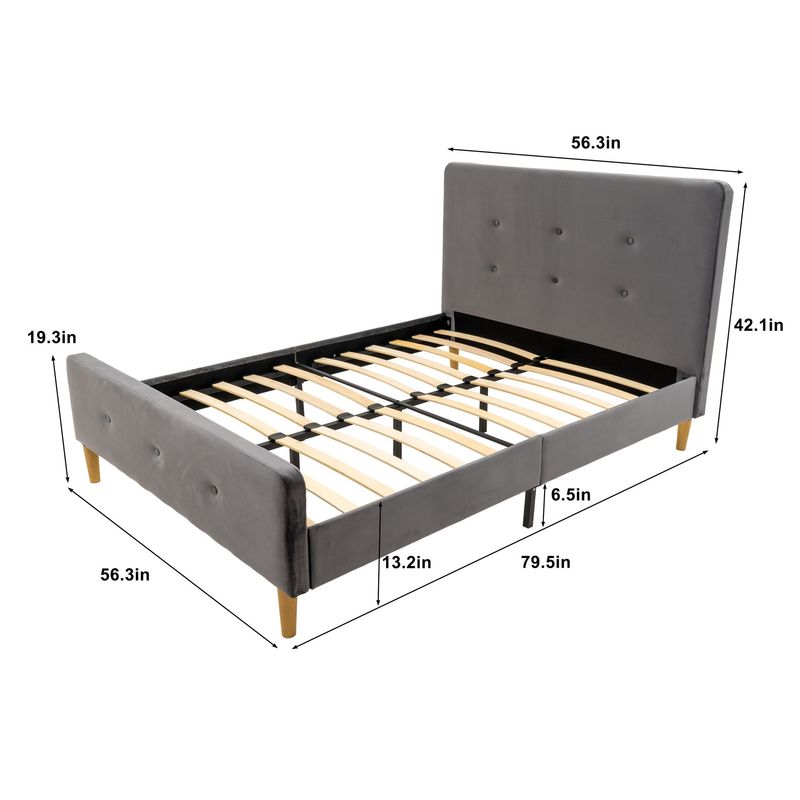Full Size Bed Frame Wood Slat Support With Headboard & Footboard_voghion.com
