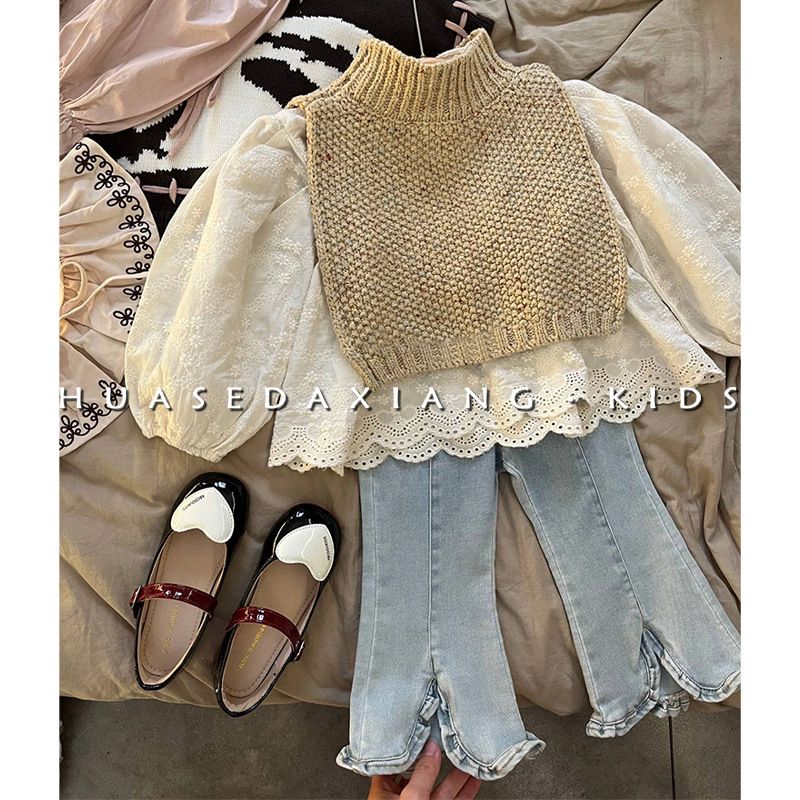 Mamma e bambini Bambini Primavera e autunno Estate Jeans alla moda Scialle lavorato a maglia Abbigliamento per bambini coreano Nuovo vestito retrò per ragazze Tendenza_voghion.com