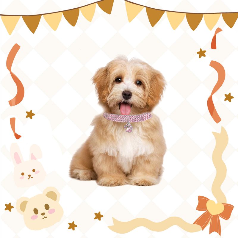 Colorful Alloy Footprint Pendant Pet Necklace Dog Chain Cat Collar Three Rows Of Elastic Rhinestone Pet_voghion.com