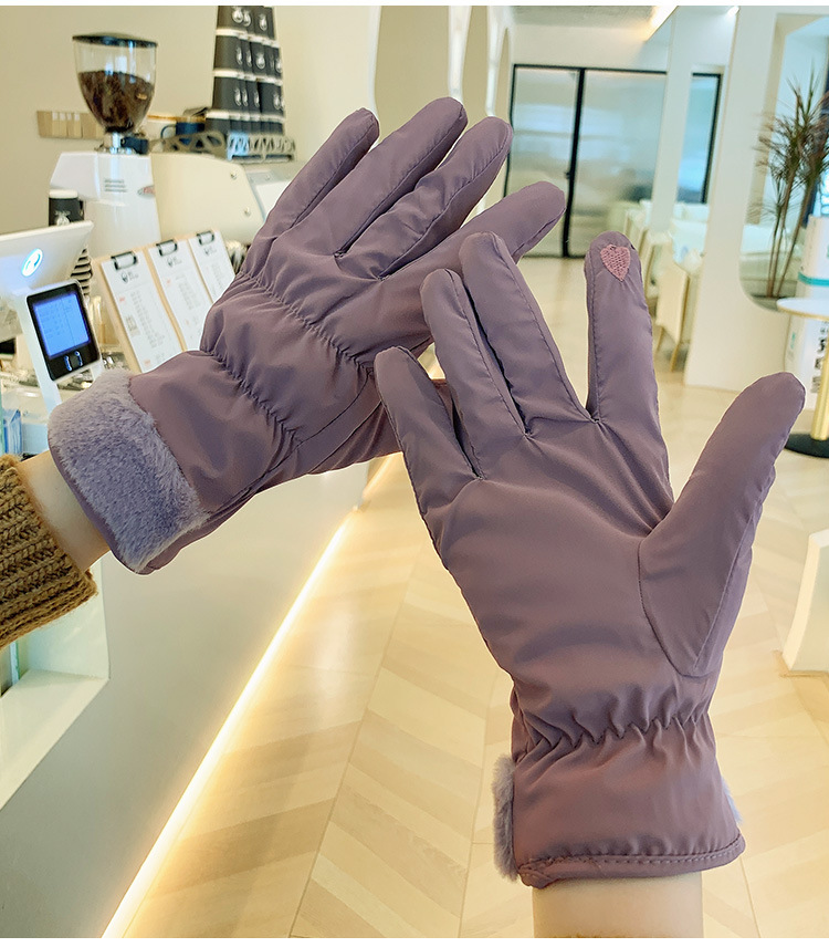 New Female Winter Veet Cashmere Full Finger Non-Inverted Button Solid Color Women Cycling Touch Screen Warm Lace Cotton_voghion.com