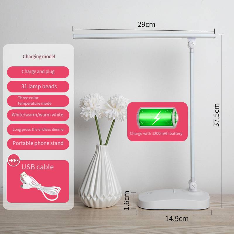 Lampe de bureau pliable à LED pour protection des yeux, chargement USB, gradation tactile, lampe de bureau pour dortoir d'étudiants, lampe de chevet pour chambre à coucher_voghion.com
