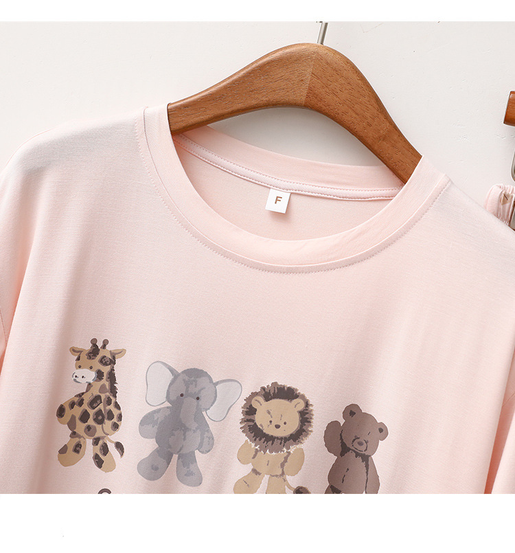 Vêtements pour femmes Printemps et été Modal Pyjamas Femmes Dessin animé Animal Manches Courtes Pantalon Mince Lâche Doux Confortable Ensemble de vêtements pour la Maison_voghion.com