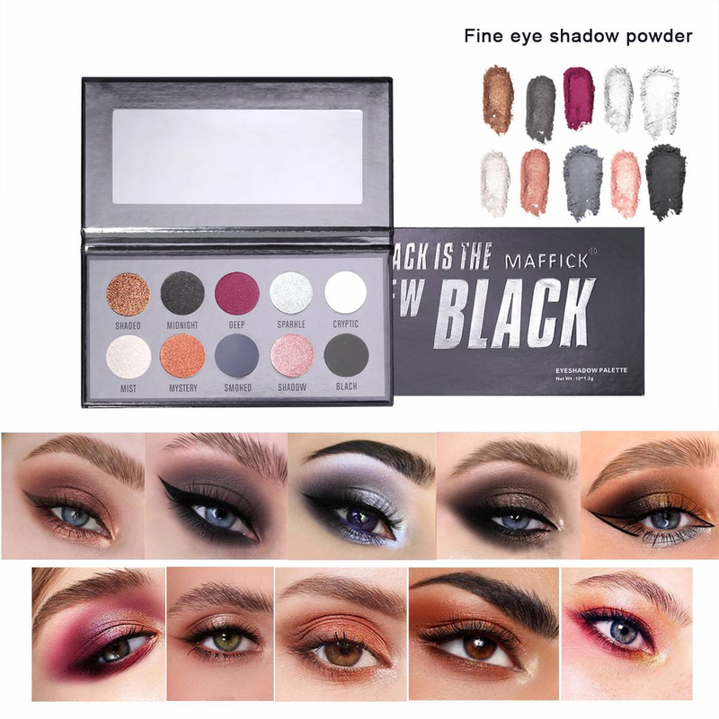 10 nuances de fard à paupières scintillant BLACK Smoky Eye_voghion.com