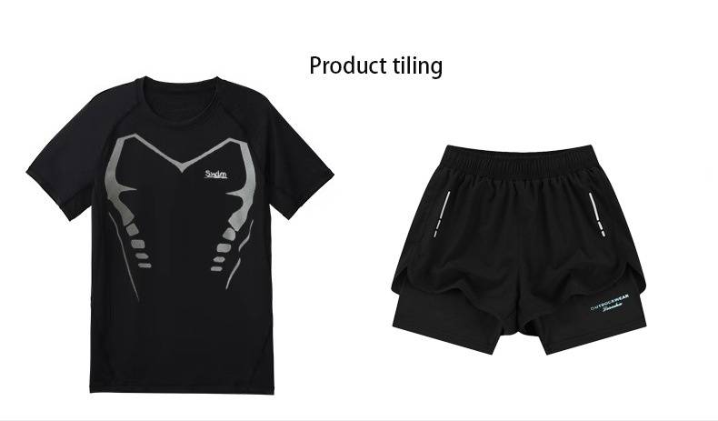 Traje de baño de dos piezas para hombre, de manga corta, con protección solar, de secado rápido y para entrenamiento de natación de talla grande para adultos._voghion.com